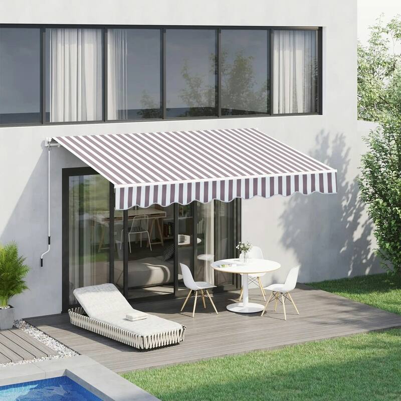 10' x 8' Retractable Sun Shade Patio/Window Awning - Polyester Fabric - Coffee Stripes