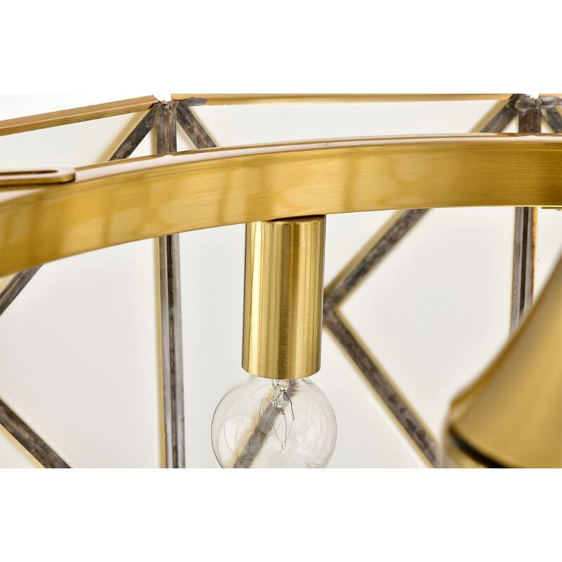 Brunel 6-light Brass and Frosted Glass Pyramid Design Fandelier Lighted Ceiling Fan Remote Control - Brass-White