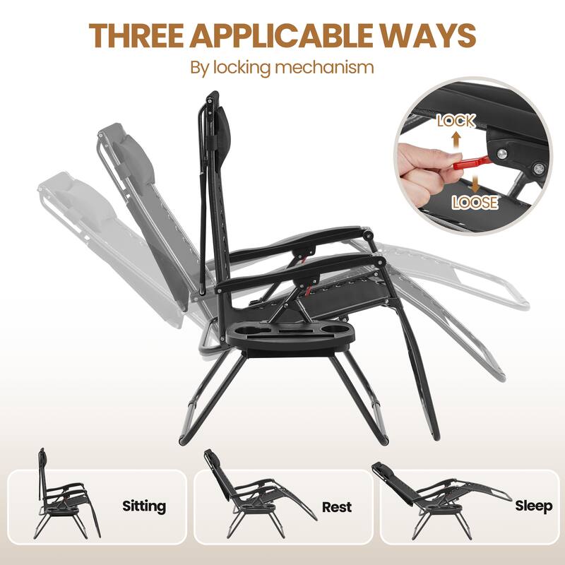 Yaheetech 26in Outdoor Zero Gravity Chair Patio Lounge Camping Chair with Sunshade