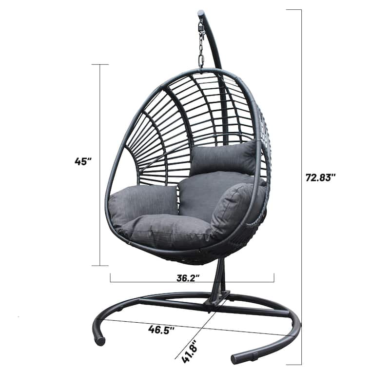 Outdoor Handwoven Hanging Egg Chair Lounge Chair, Wicker Hammock Swing Chair with Plush Puffy Cushion