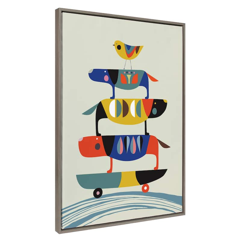Kate and Laurel Sylvie Skate Dog Framed Canvas by Rachel Lee - 31.5x41.5 - Plastic - Grey