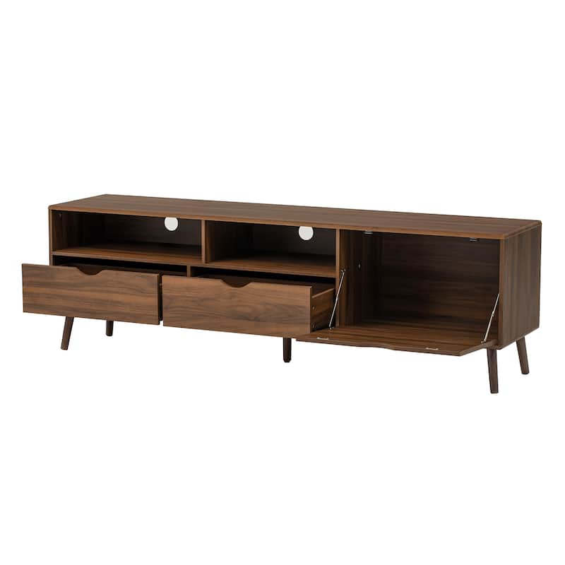 Roomfitters Mid Century TV Stand for TVs up to 80", Media Console Table with 2 Drawers and Drop-Down Door, Natural