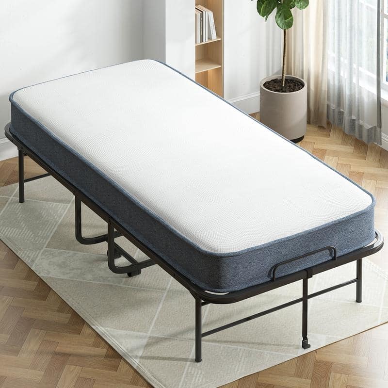 Mixoy Folding Bed with 5''Mattress,Portable Foldable Roll Away Adult Bed for Guest,with Dustproof Bag & Baffle,Twin Size