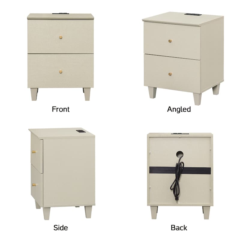 WAMPAT End Table with Charging Station and 2 Drawer for Living Room