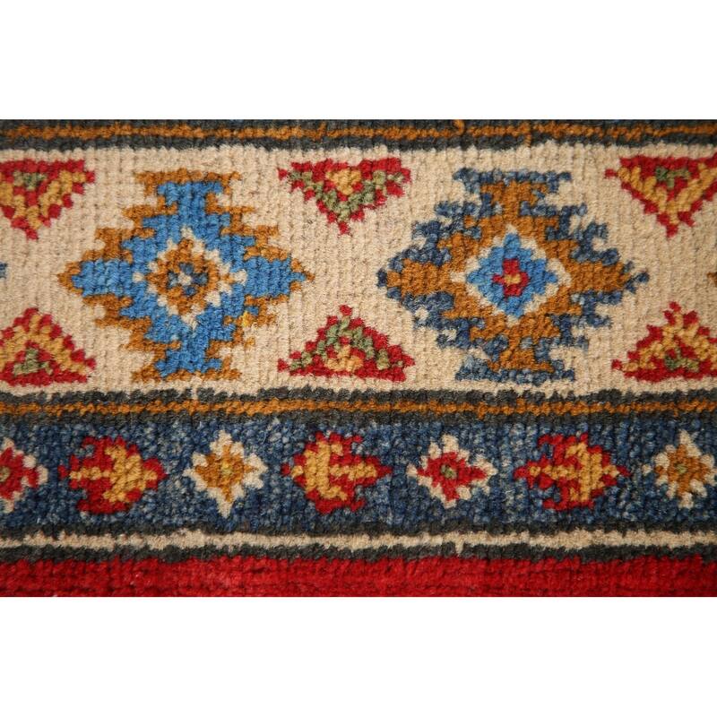 Geometric Kazak Accent Rug Handmade Oriental Wool Carpet - 2'9"x 4'2"