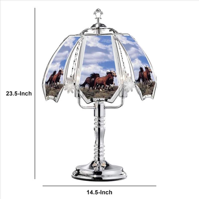 Umbrella Shade Glass Table Lamp with Prints - 23.5 H x 14.5 W x 14.5 L Inches