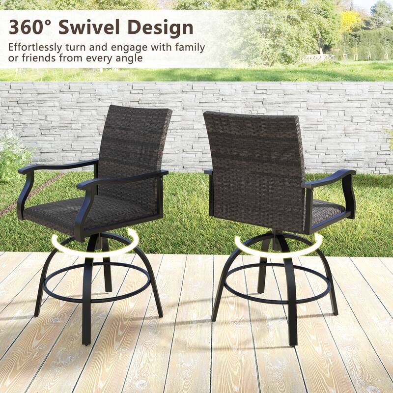 Gymax 3 PCS PE Wicker Patio Swivel Bar Set Table & Chairs w/