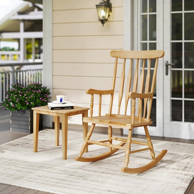 Rocking Chair with Solid Wooden Frame for Garden and Patio - 25.5" x 32.5" x 46.5"(L x W x H)