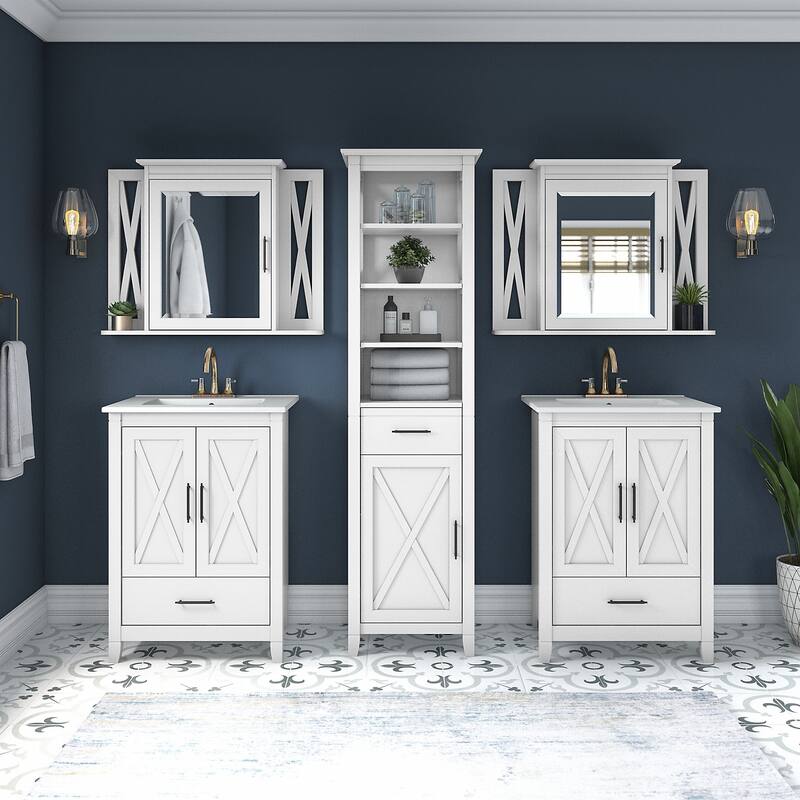 Key West 48W Double Vanity with Sinks and Storage by Bush Furniture - White Ash