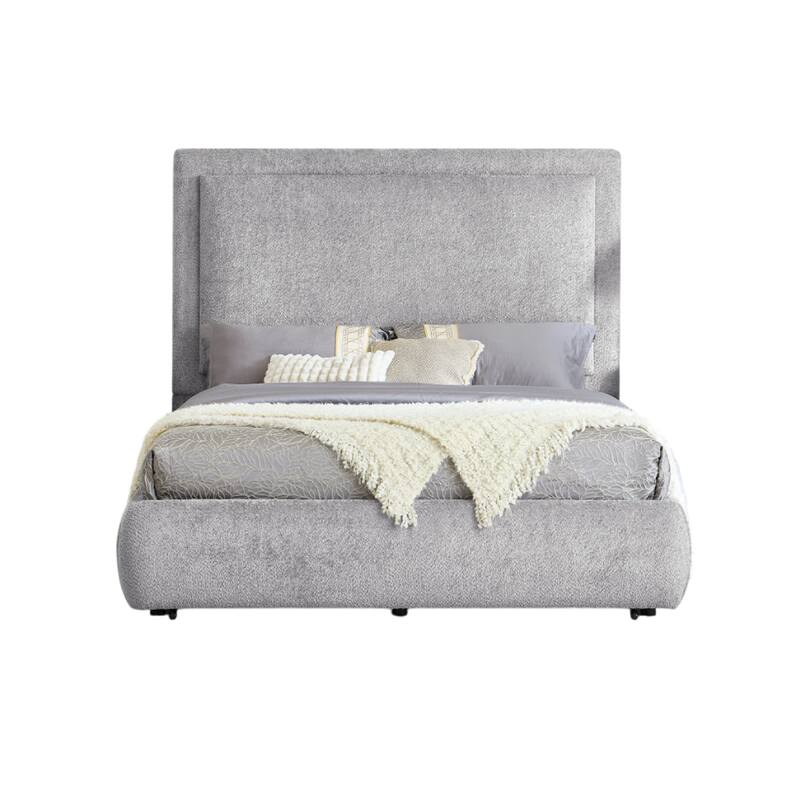 Reby King Size Bed w Storage Drawer, Gray Chenille Upholstery