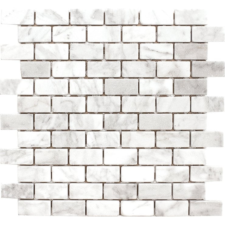 Carrara Marble 1" x 2" Brick Tumbled Mosaic Tile - 5 Sheets (4.75 sf) - White