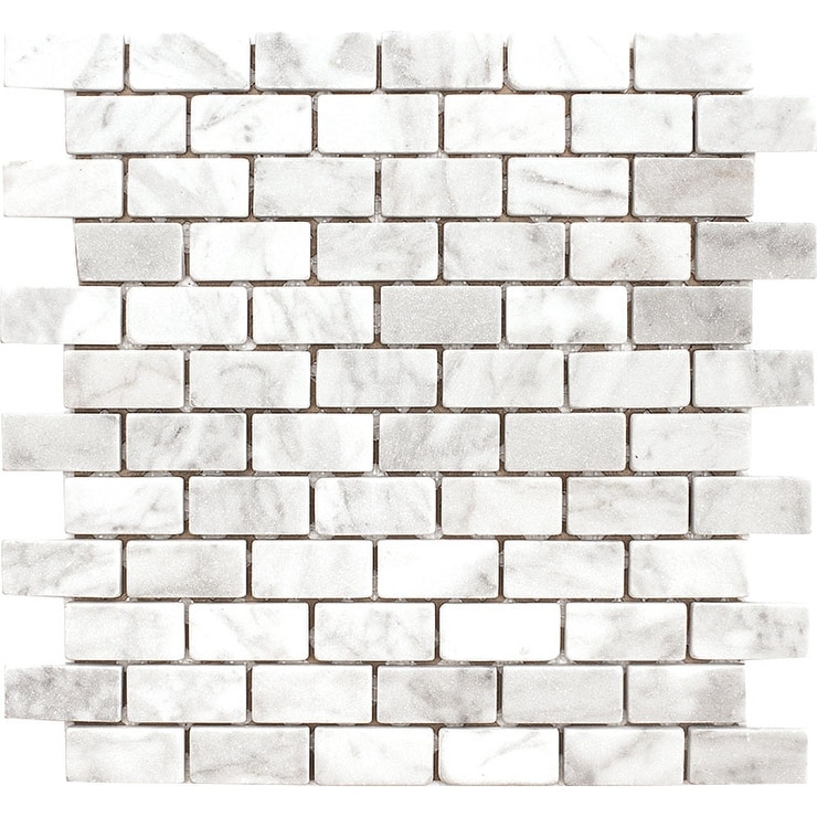 Carrara Marble 1" x 2" Brick Tumbled Mosaic Tile