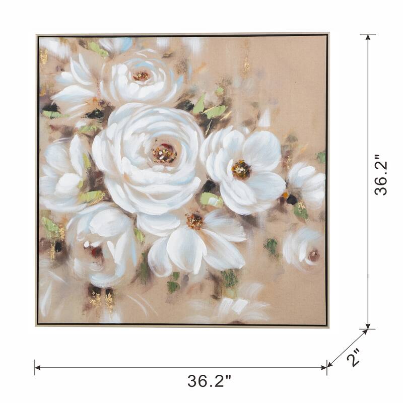 Modern Square Framed Framed Wall Decor Flower Canvas Print with Canvas, for Living Room Kitchen Foyer Office