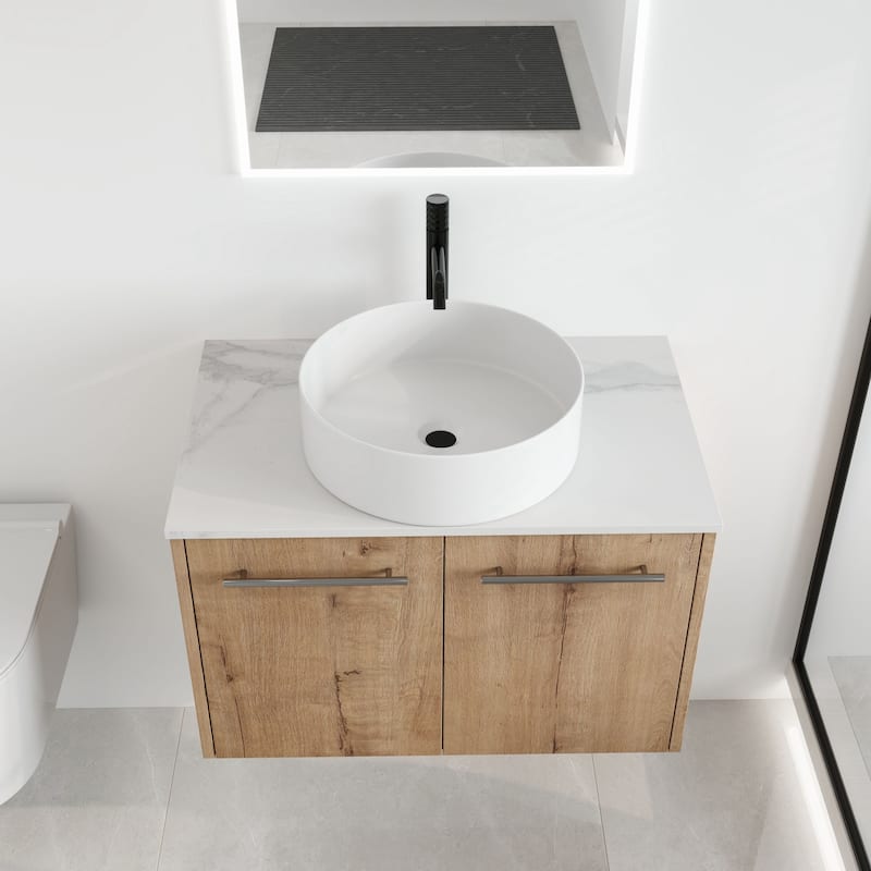 Malwee 24"/30" Floating Bathroom Vanity, Wall Mounted Bathroom Vanity with Ceramic Sink,Soft Close Doors - 29.5"×18.9" - Brown with sink-400