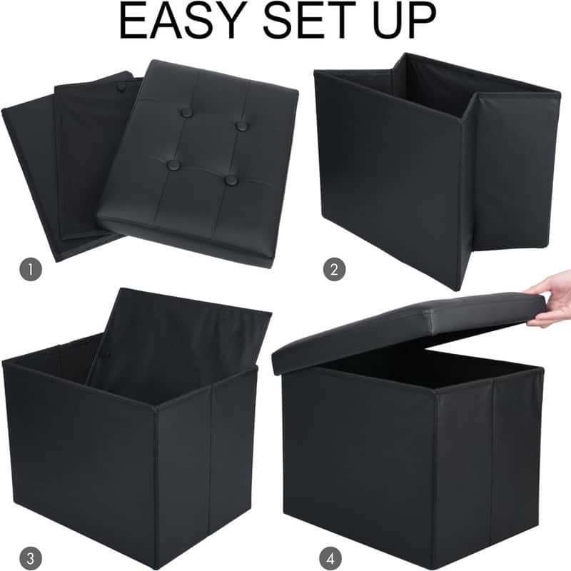 Black Foot Rest Ottoman Faux Leather