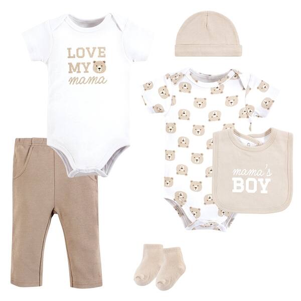 slide 1 of 1, Hudson Baby Infant Boy Cotton Layette Set, Mamas Boy Bear 0-3 Months - Mamas Boy Bear