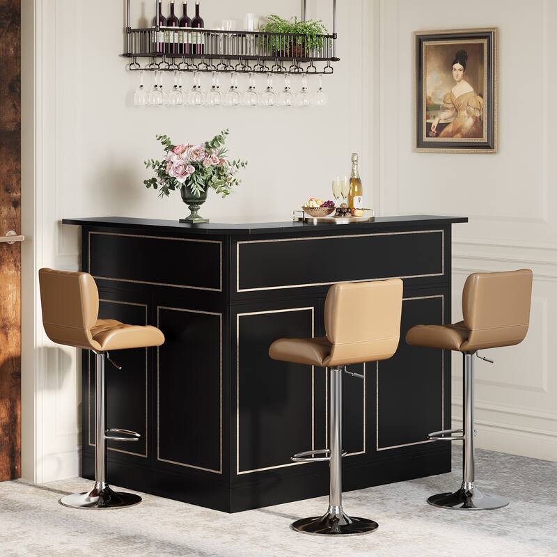 Black Wood L-Shaped Bar Cabinet, 4-Tier Corner Bar