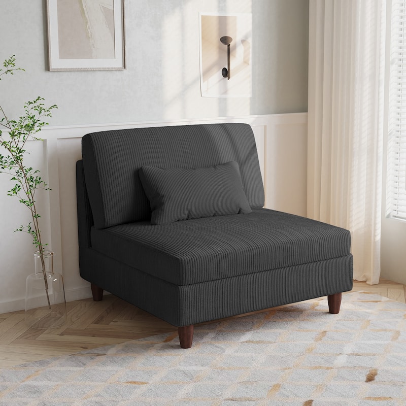 Corduroy Accent Chair with Ottoman Modular Couch Sectional Sofa - Armless - Grey/Armless Chair