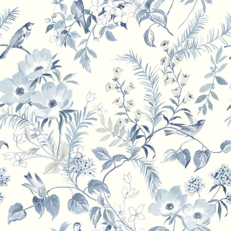 Flowers Glasgow Frederique Grey Bloom 33 ft L X 20.5 in W Wallpaper. - Blue