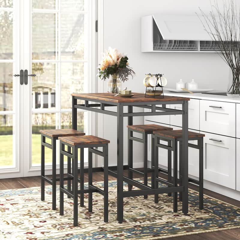 Bar table set 5PC Dinging table set with high stools, structural strengthening, industrial style