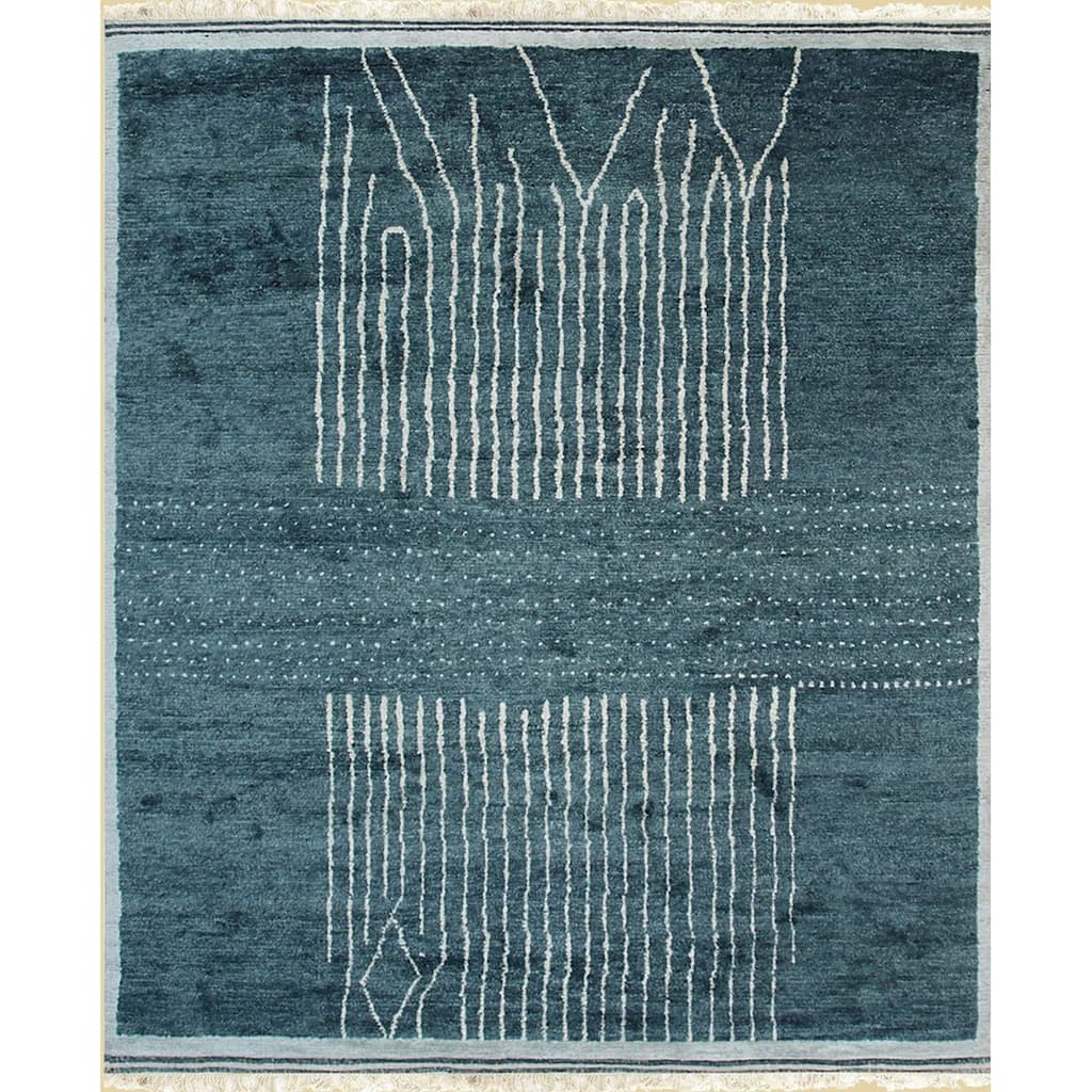Hand-Knotted Wool Green/Turquoise Moroccan Contemporary Berber Moroccan Rug, Vibrant and Stylish Area Rug for Enhancing