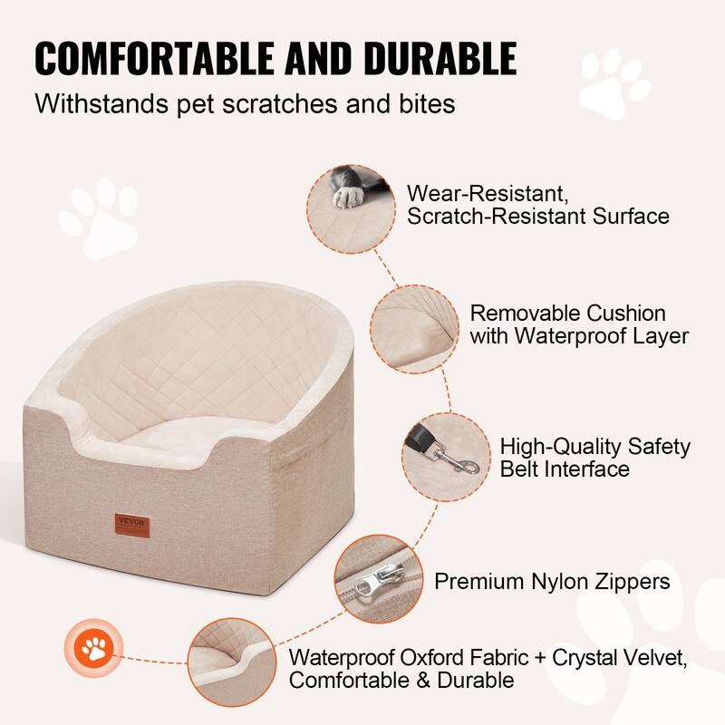 Dog Car Seat, Waterproof Dog Booster Seat for Car with A Storage Pocket, Clip-On Safety Leash and Sponge Filling