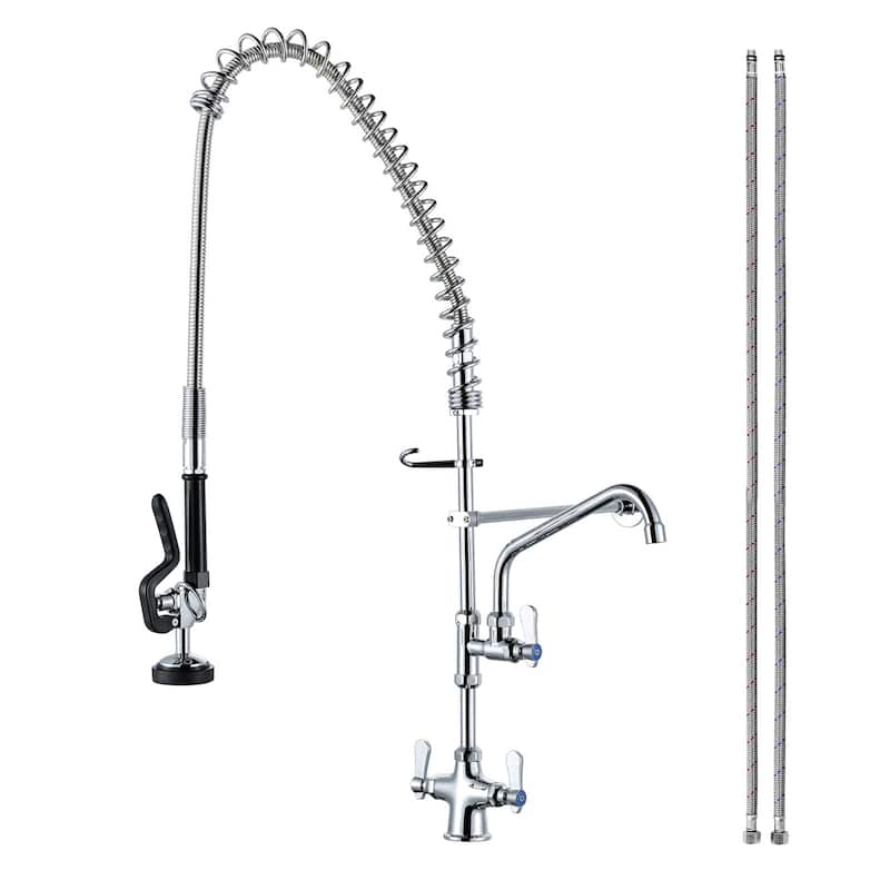 WOWOW Triple Handle Pull Down Kitchen Faucet with Pre Rinse Sprayer - Polished Chrome - 36" Desk Mount