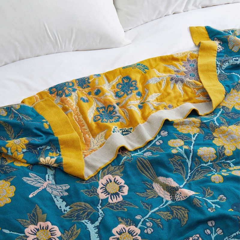 100% Cotton Boho Floral Thermal Breathable Jacquard Throw Blankets