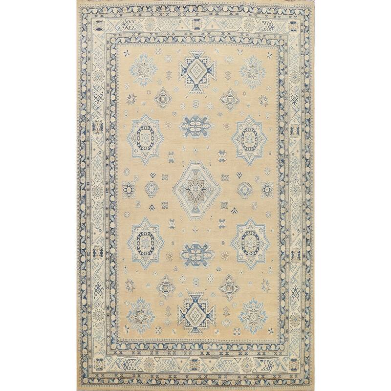 Vegetable Dye Geometric Oriental Super Kazak Wool Area Rug Handmade - 8'5" x 11'6"