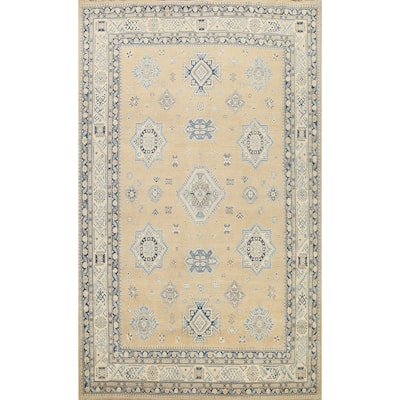 Vegetable Dye Geometric Oriental Super Kazak Wool Area Rug Handmade - 8'5" x 11'6"