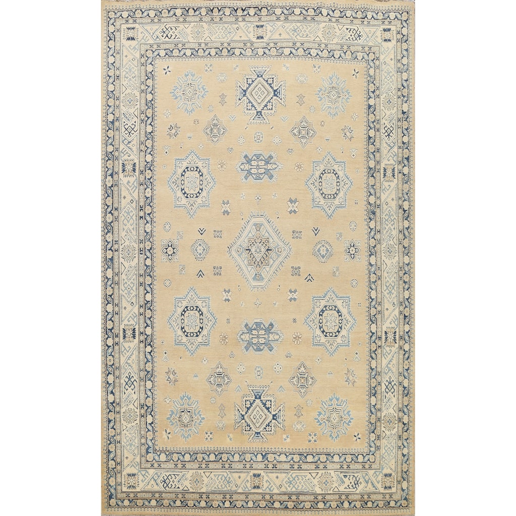 Vegetable Dye Geometric Oriental Super Kazak Wool Area Rug Handmade - 8'5" x 11'6"