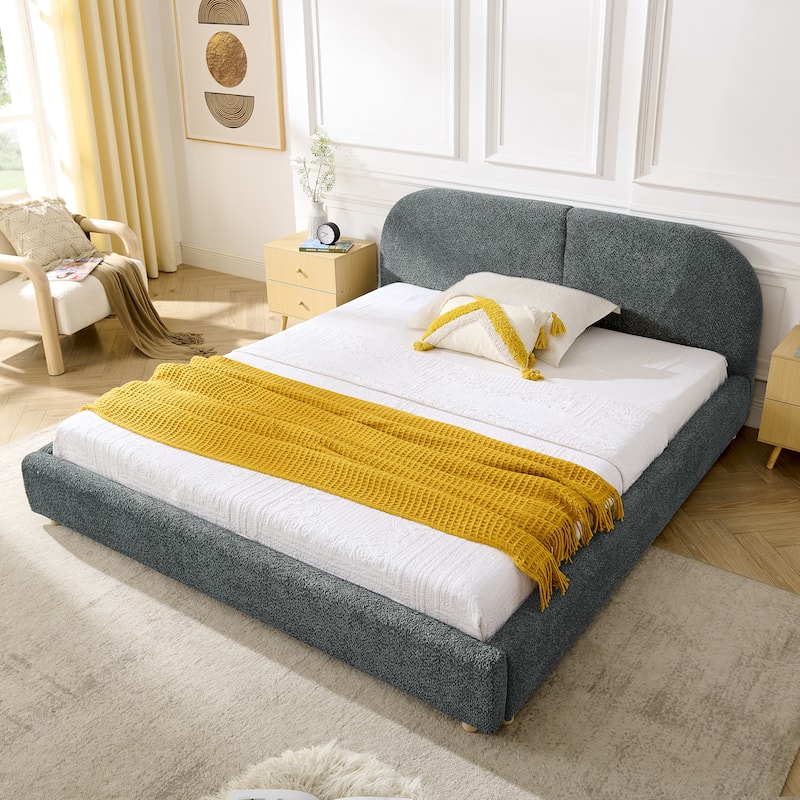 Queen Size Upholstered Bed Frame with Tall Headboard - Grey