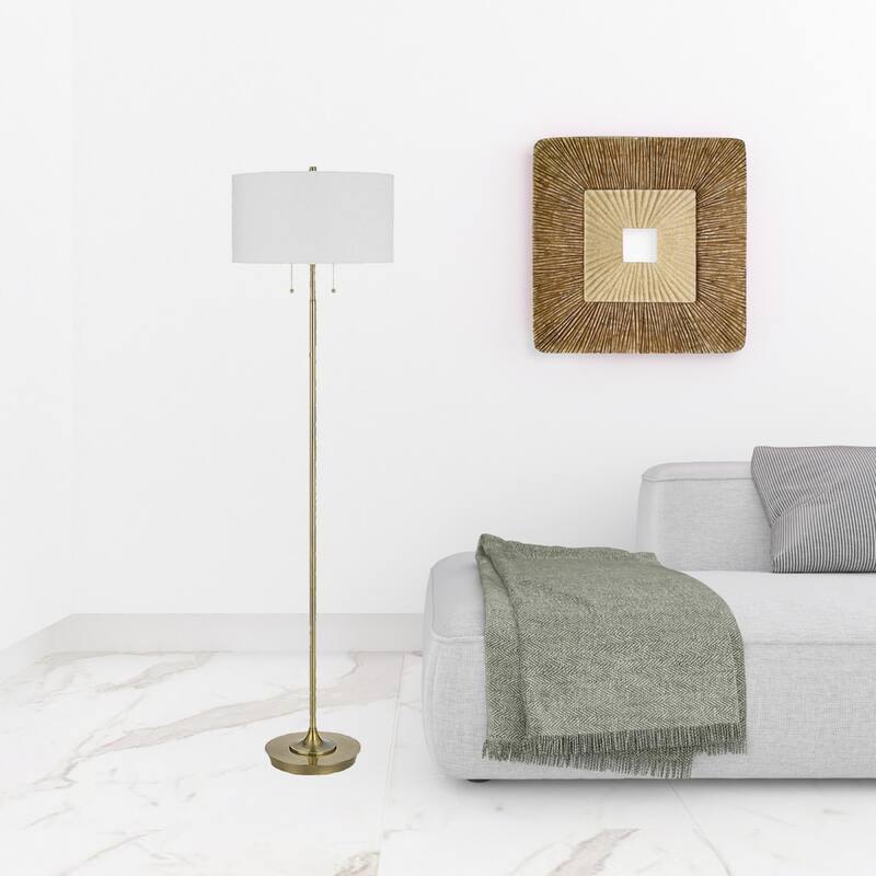 64" Traditional Floor Lamp with Brass Metal Base and White Rectangular Fabric Shade Rotary Socket for Living Room