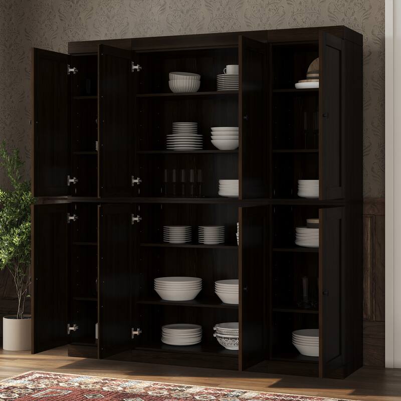 Palace Imports 100% Solid Wood Pantry Cabinet, Shaker Doors, Adjustable Shelves, 65" Wide, 71.5" Tall