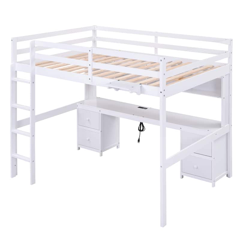 Full Loft Bed with Desk, Built-in Storage & USB Charging Ports