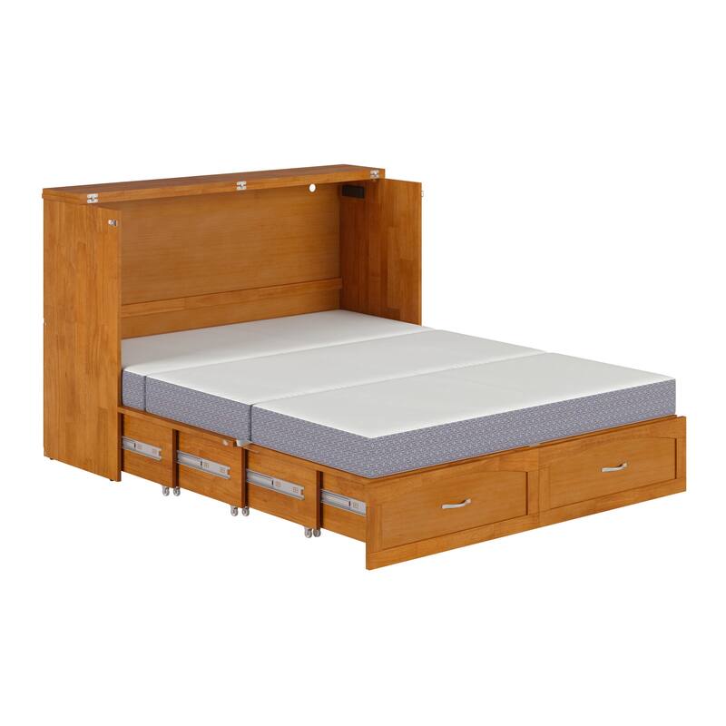 Marion Queen Murphy Bed Chest with 6" Mattress, Storage Drawer & Built-In Charger