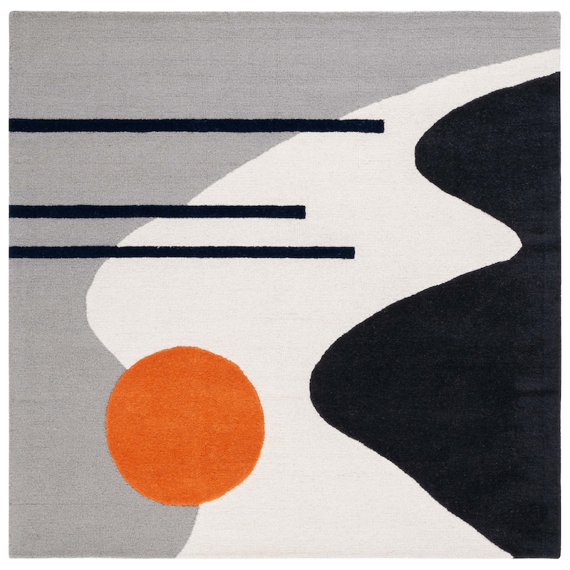 SAFAVIEH Handmade Rodeo Drive Mya Mid-Century Modern Wool Rug - 6' Square - Grey/Black