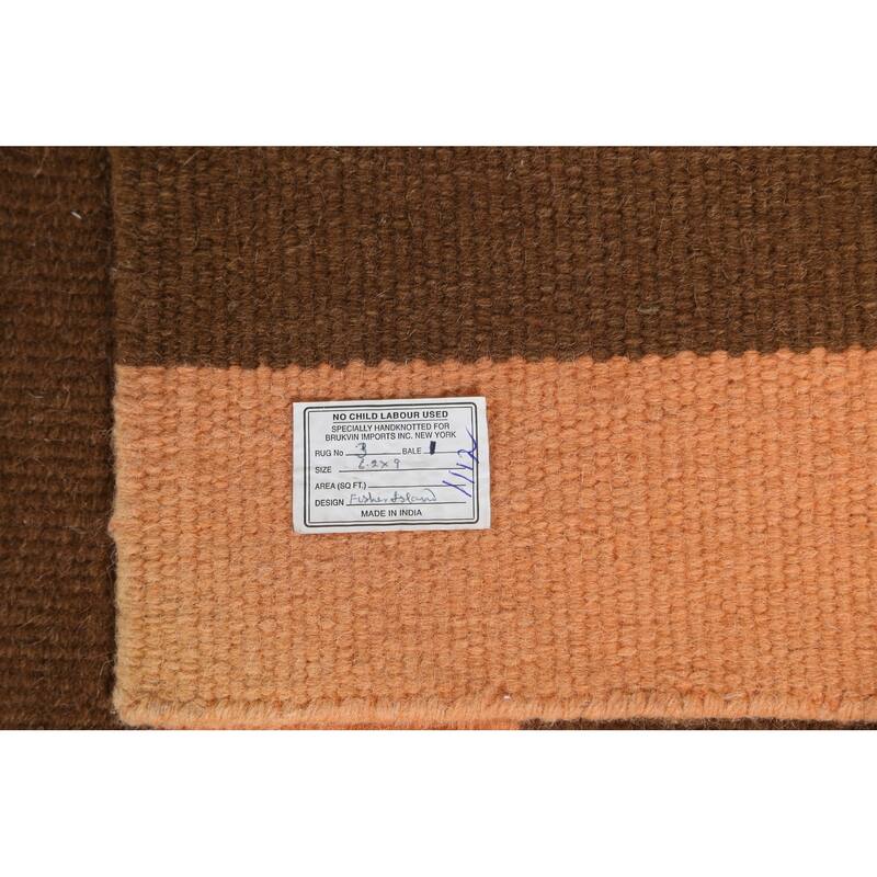 Stripe Modern Kilim Oriental Wool Area Rug Hand-woven Bedroom Carpet - 6'1" x 8'8"