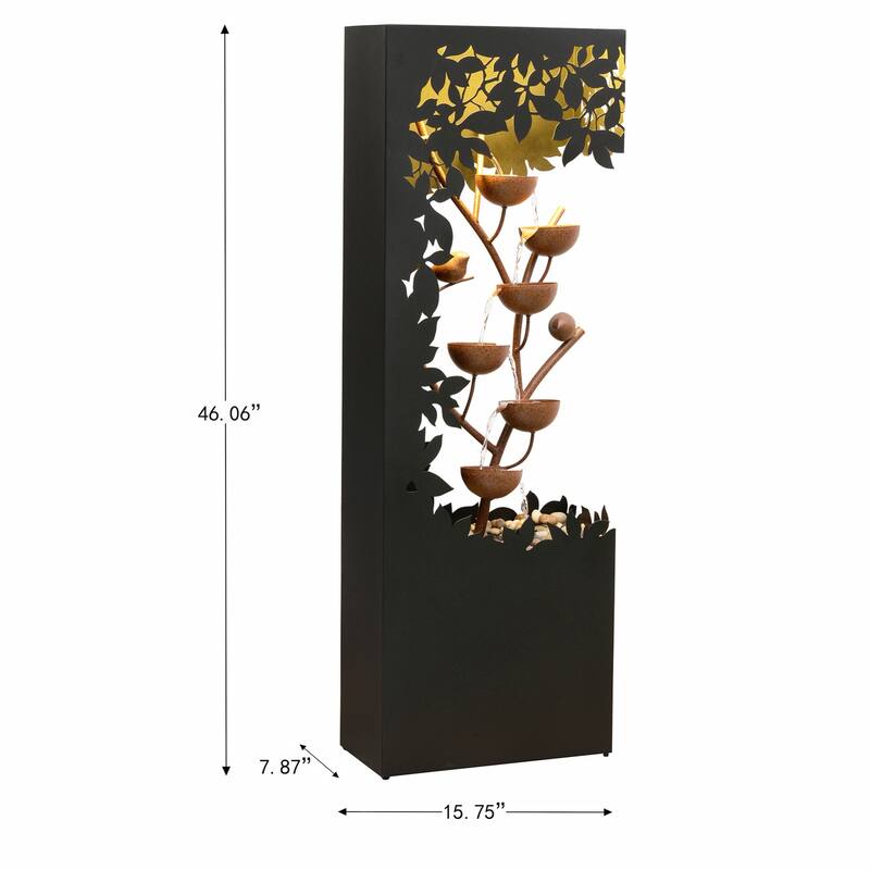 LED Lighted Hollowed Flower Bowl Outdoor Garden Water Fountain - 46"
