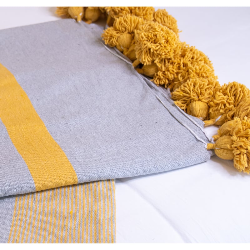 Handwoven Moroccan Blanket Throw in Grey and Gold