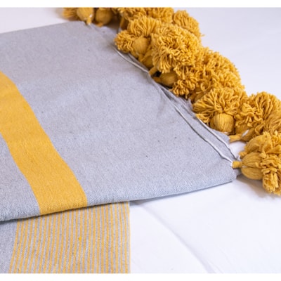 Handwoven Moroccan Blanket Throw in Grey and Gold