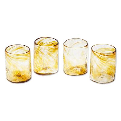 Novica Handmade Garden Relaxation In Amber Blown Recycled Glass Juice Glasses (Set Of 4)