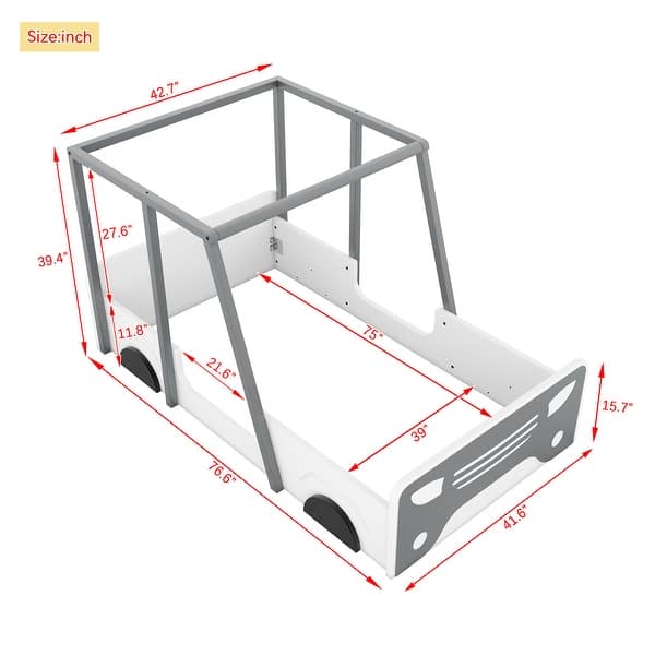 Wooden Twin Car-Shaped Floor Bed-Easy Assembly