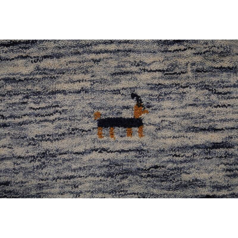 Ivory & Blue Tribal Gabbeh Area Rug Handmade Wool Carpet - 8'3" x 9'8"