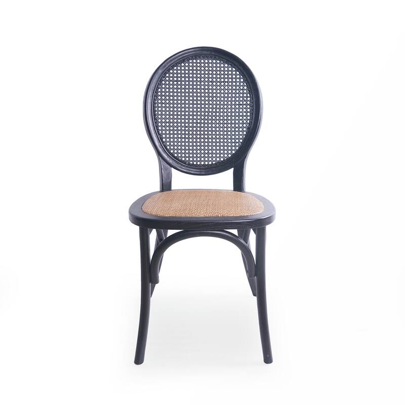 2PCS Wood Dining Chair With Rattan Back