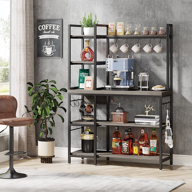 43 inch Kitchen Bakers Rack with Microwave Stand 5-Tier Kitchen Utility Storage Shelf Rack and10 Hooks for Kitchen Living Room
