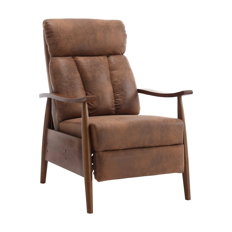 HOMEFUN Linen/Leather/Microsuede Upholstered Wood Frame Adjustable Recliner Lounge Armchair