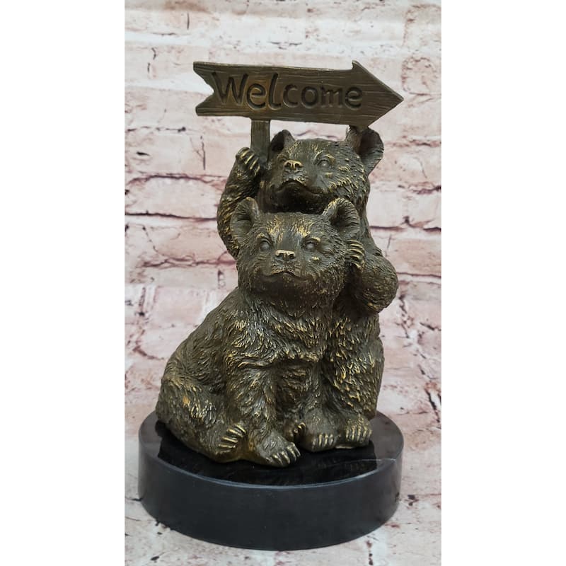 Adorable Bear Cub Welcome Statue – Bronze Finish Home Decor