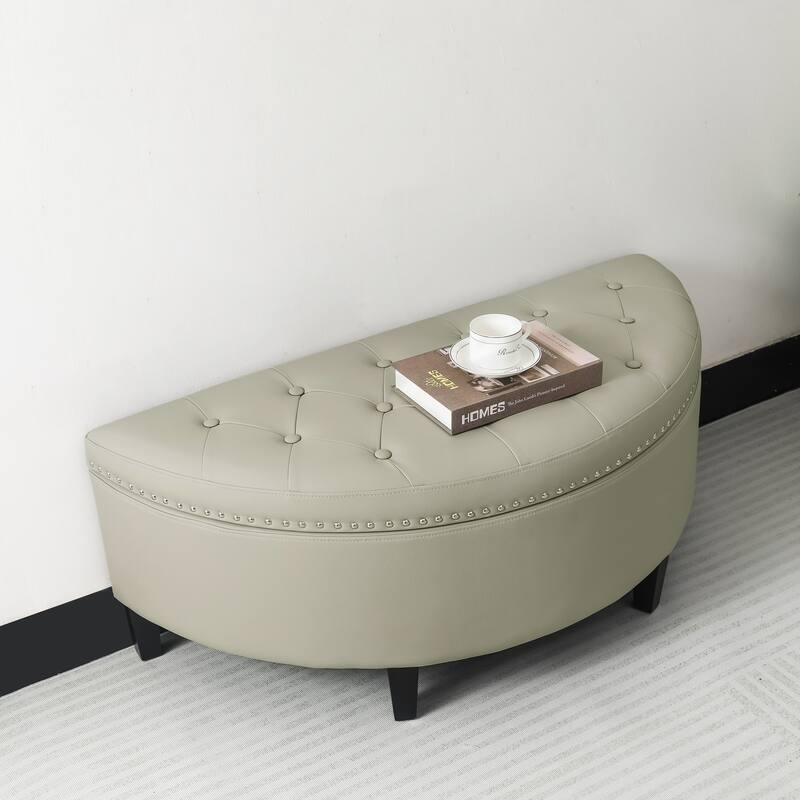 Adeco Half Moon Storage Ottoman Semi Circle Bench - Elephant-Grey