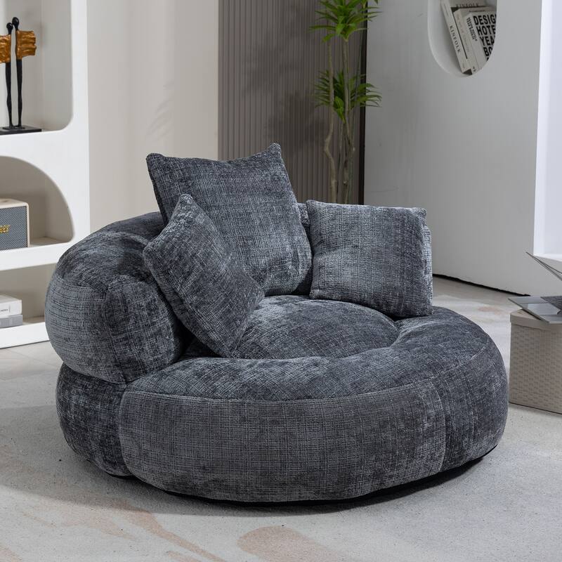 Chenille Upholstered Durable Comfort Lounger High Back Bean Bag Lazy Sofa With Three Pillows - Grey